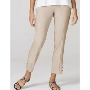 J. Jill Linen Pants Women’s L Stretch Button Hem Macadamia Elastic Waist ZipSide